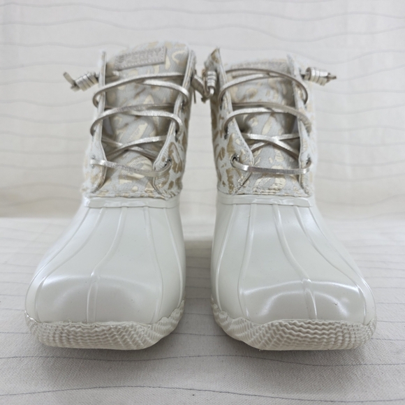Sperry Womens Top-Sider Saltwater Ivory Leopard Duck Boots STS88315 Sz 8 NEW - Picture 4 of 12